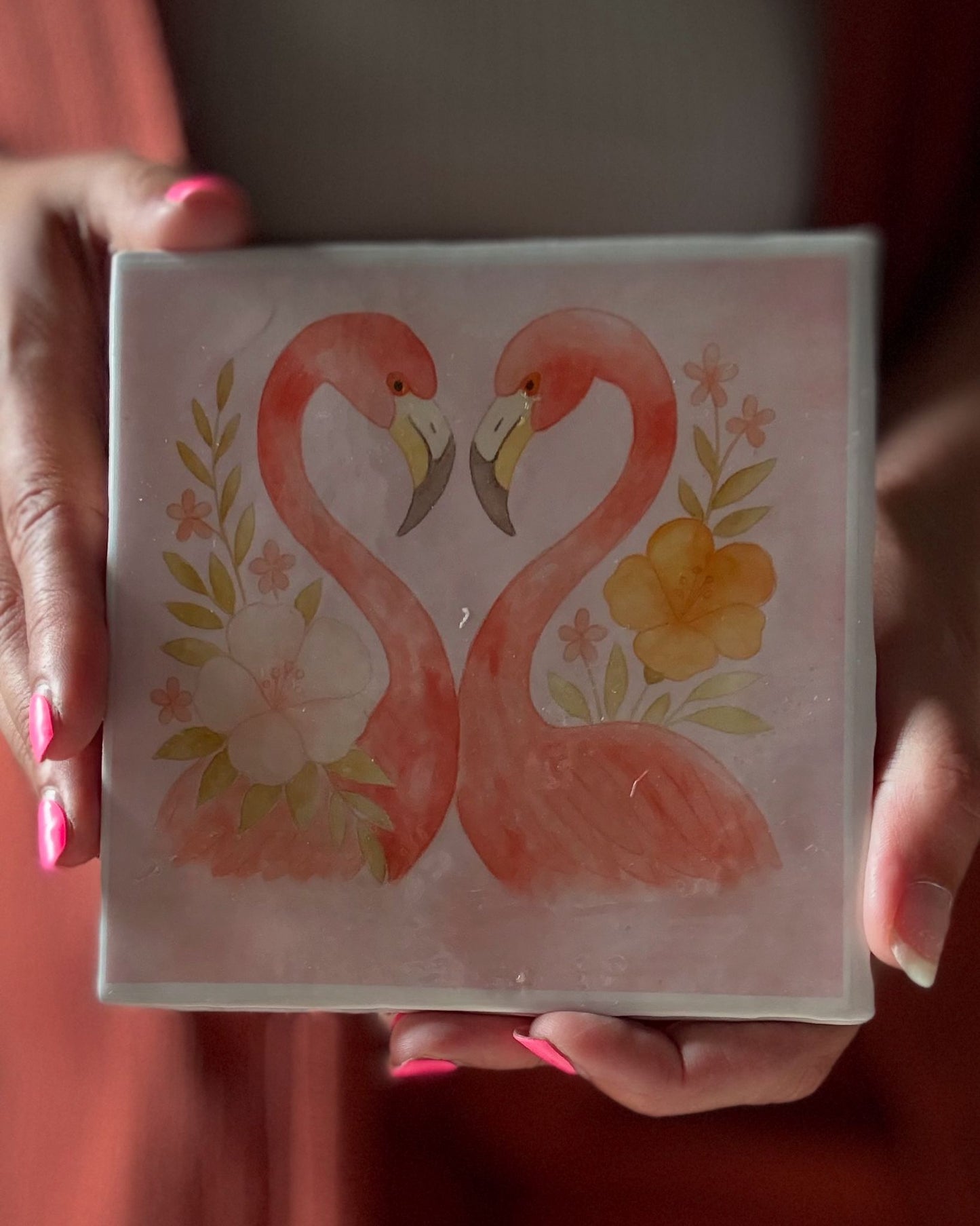 Tegeltje 'Liefdevolle Flamingo's'