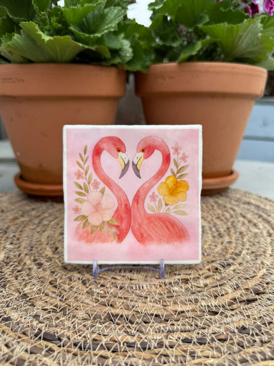 Tegeltje 'Liefdevolle Flamingo's'